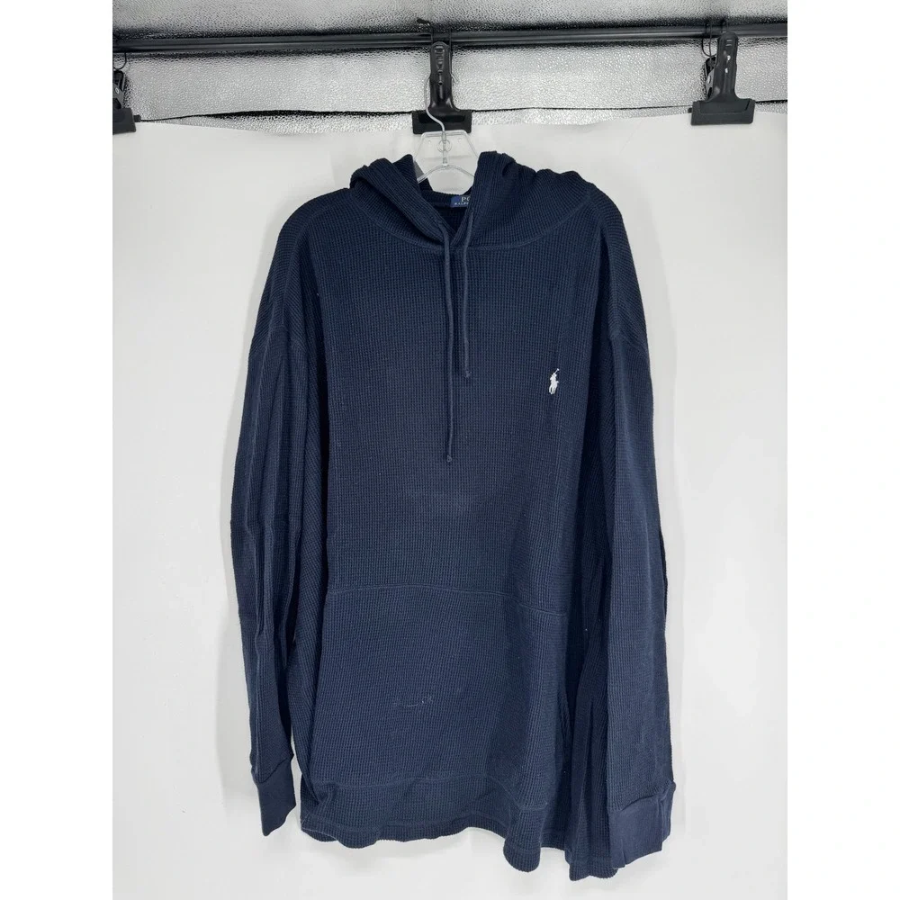 Polo Ralph Lauren Hoodie 3XB 3XL Big Navy Waffle Knit Thermal Sweatshirt Pony
